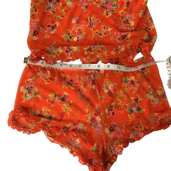 Victoria's Secret Women Y2k Floral Orange Sheer Camisole Ruffel Sexy Shorts M - Picture 5 of 10